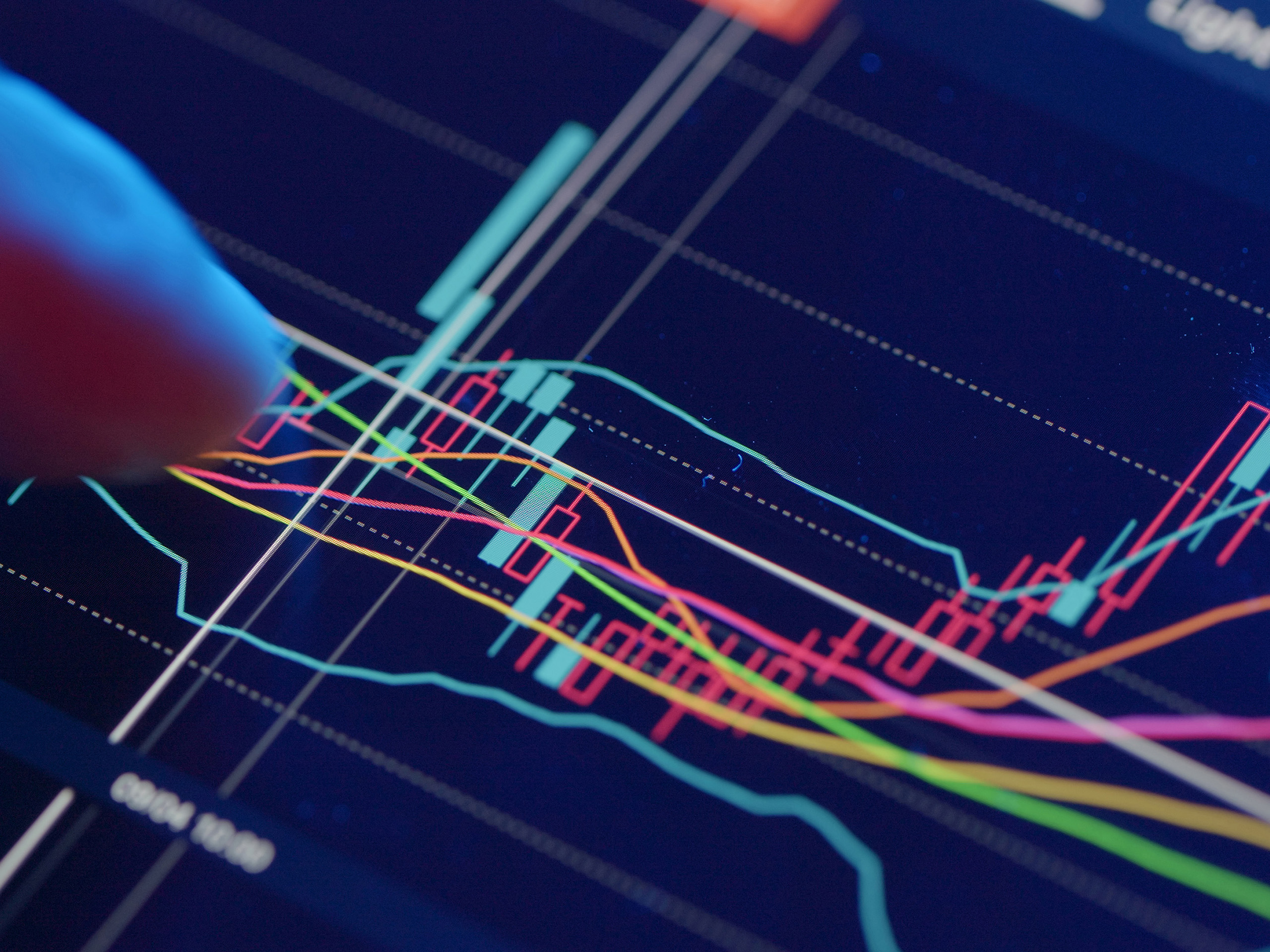 Stock market analysis on digital tablet